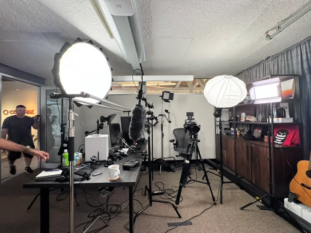 The setup for Friday's video shoots