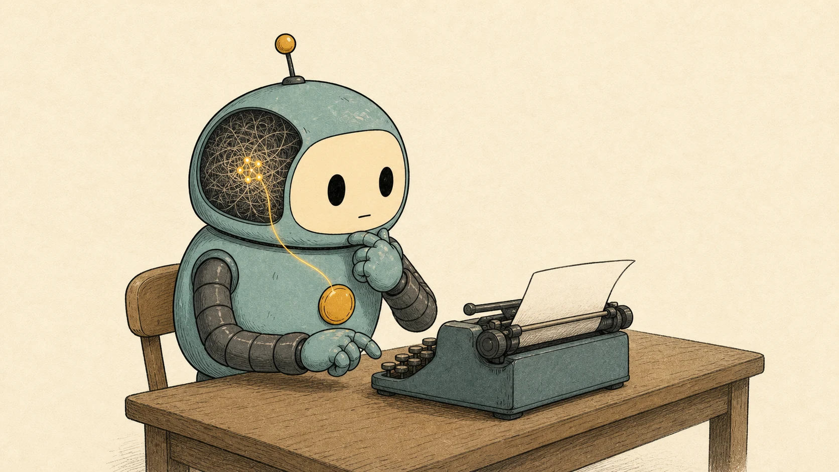 A robot pauses to inspect a small internal signal before answering